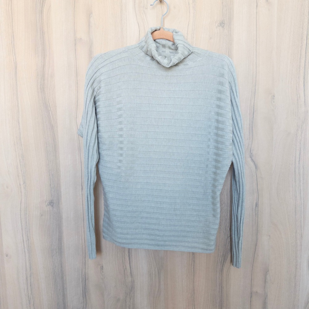 Stitches & Stripes Women Sweater XS Gray Ribbed Turtleneck Minimal Quiet Luxury